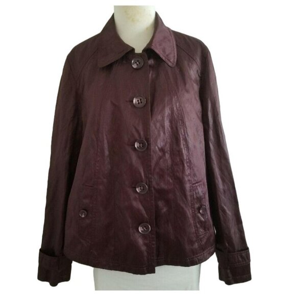 Tribal Women’s Long Sleeve Lined Burgundy Button-Up Coat Jacket Size 12 - Picture 2 of 15